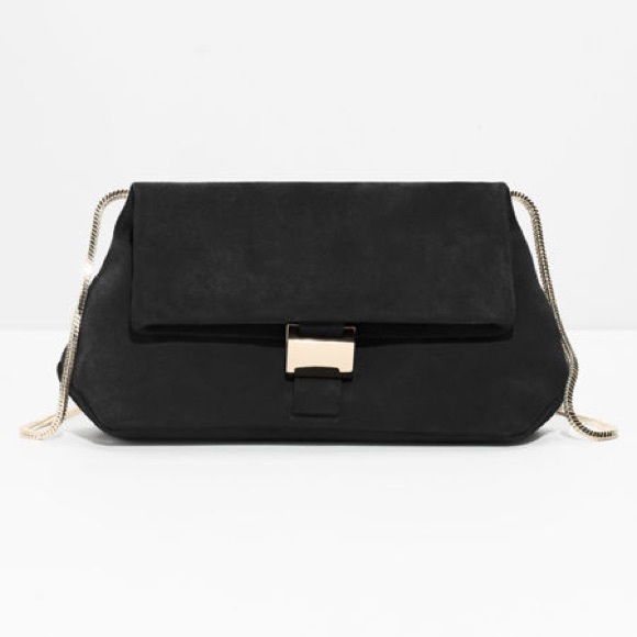 Black Small Suede Fold-over Bag